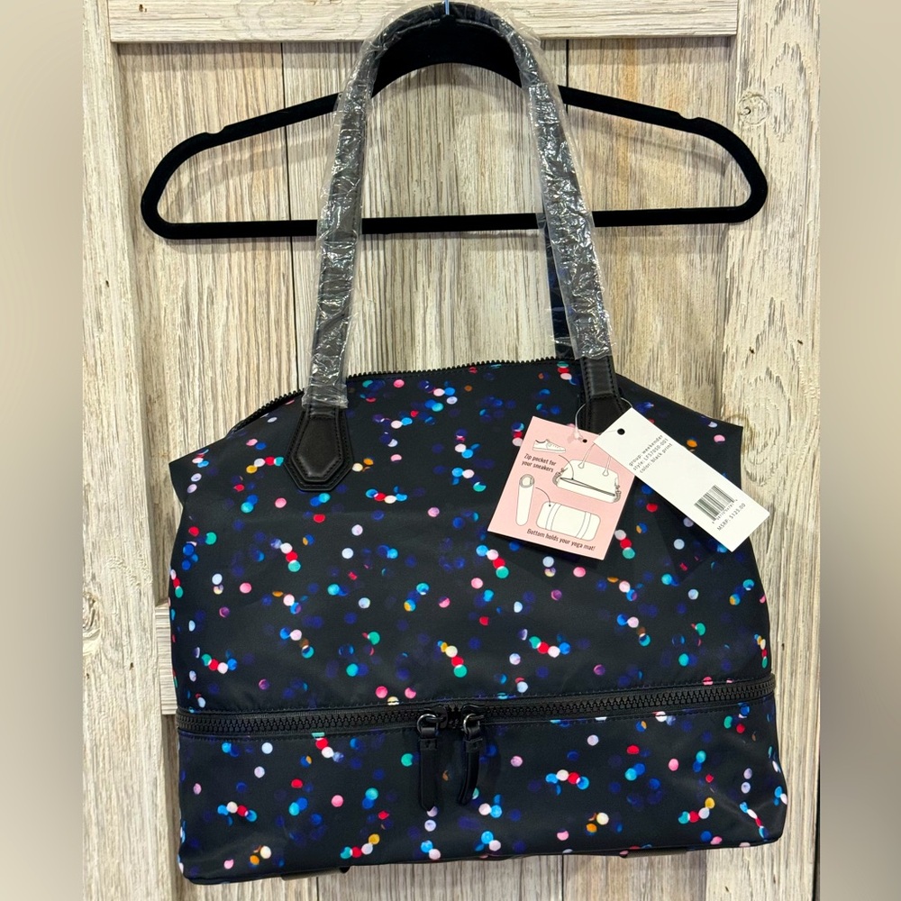 Mondani Black Travel Bag with Multicolor Confetti Print NWT